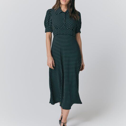 Ghost Crepe Polka Dot Midi Tea Dress Black Mix