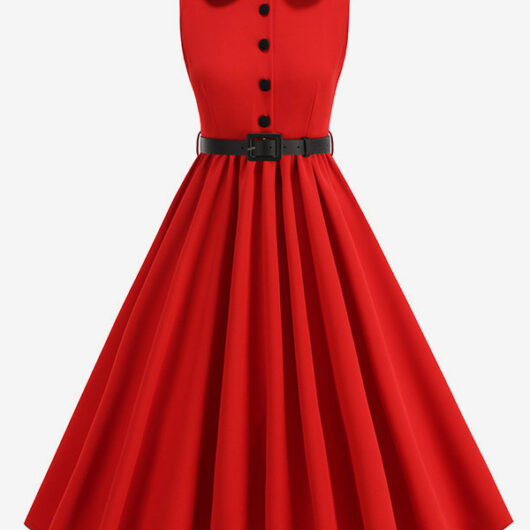 Red Sleeveless Peter Pan Collar A Line Maxi Dress For Women Vintage Chic