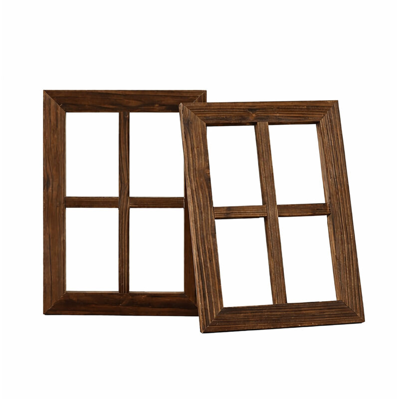 Relaxdays decorative window frames, set of 2, HB: 40x28 cm, vintage wooden, country house style, brown