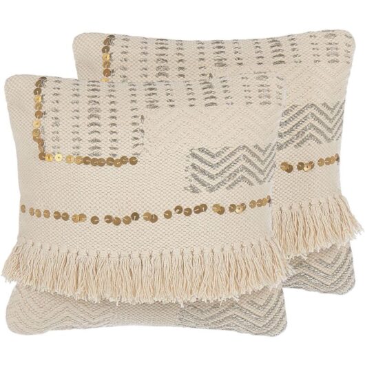 Set of 2 Decorative Cushions VAYALI Cotton 45 x 45 cm Beige Striped