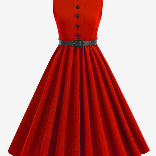 Vintage Chic Red Fitted Waist Midi Dress